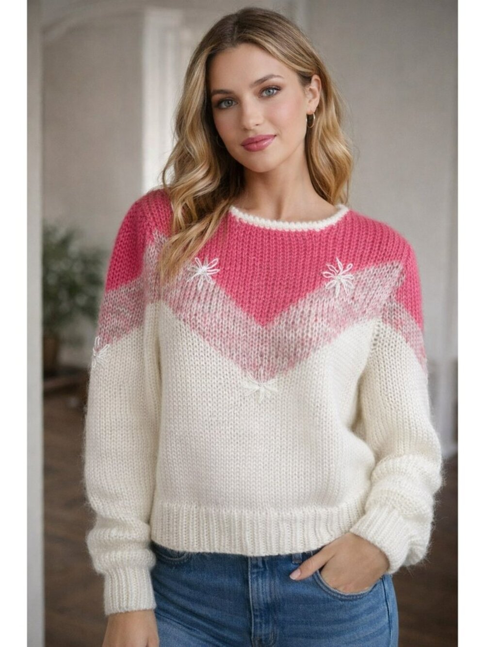 Vintage New Evian II Embroidered Color-block Sweater Size Medium